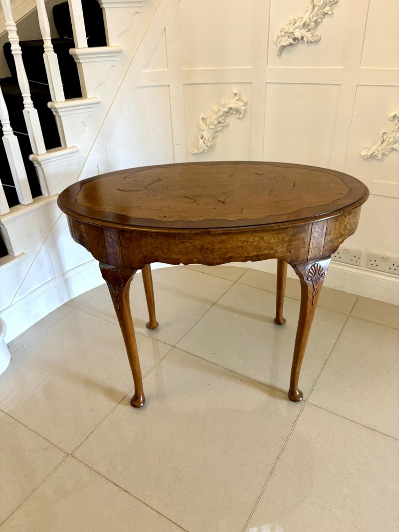 Antique Edwardian Quality Burr Walnut Freestanding Oval Shaped Writing Table - Image 17